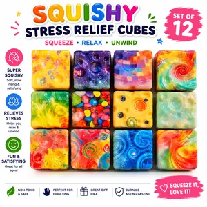 Squishy Cube Toy - 12 Pcs Set - Slow Rising Sensory Fidget Cube - Soft Stress Relief Squeeze Toy for Kids and Adults