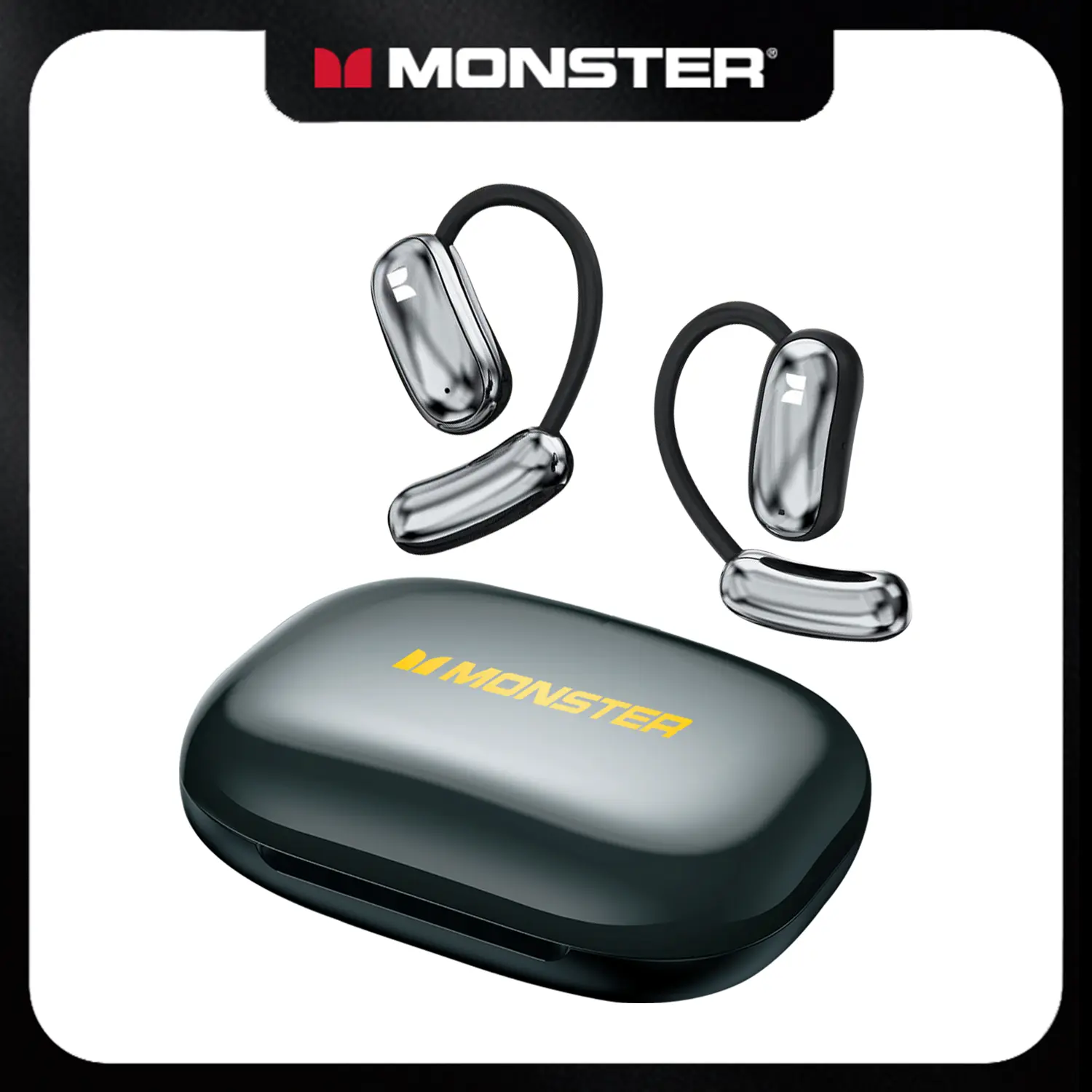 Monster Open Ear MD16 Wireless Earbuds, Bluetooth 6.0 Ear Hook Headphones with ENC Clear Calls, Smart App Support, 30H Playtime, IPX5 Water Resistant, Lightweight Open-Ear Earphones for Running, Workout & Commute