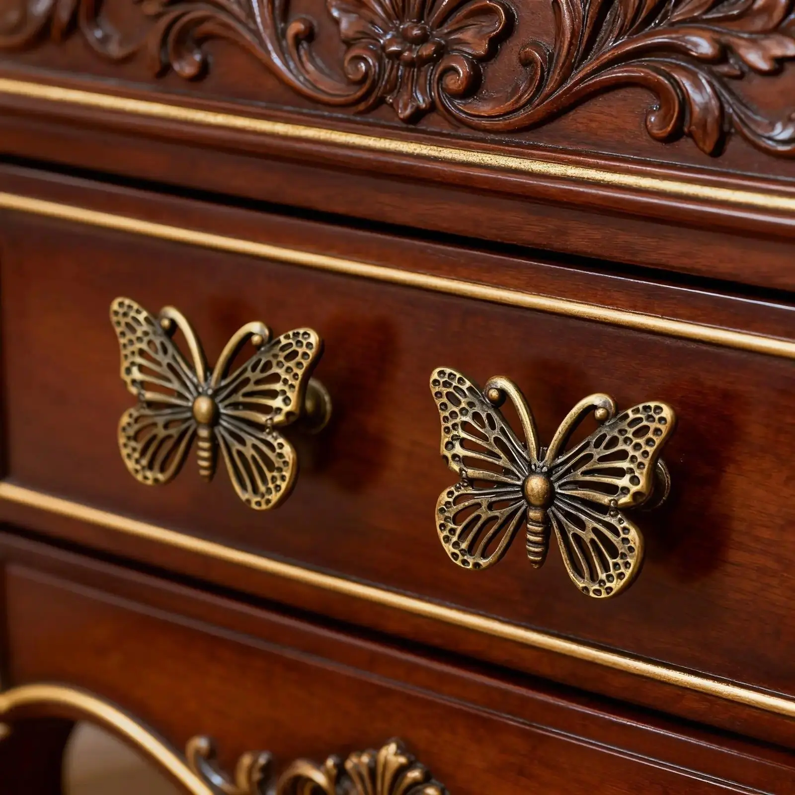 6Pcs Vintage Hollow-Out Carved Butterfly Furniture Handle Accessory Set, Exquisite Retro Decorative Hardware Fittings, Versatile DIY Supplies For Handmade Craft Creation, Wardrobe Drawer Refitting And Vintage Jewelry Box Decoration Upgrade