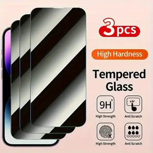 3 Pieces of Full Cover Privacy Tempered Glass Screen Protector for iPhone 16 Pro Max 15 Pro 14 Pro Max 13 Pro 13 12 Mini 15 Plus 14 Plus