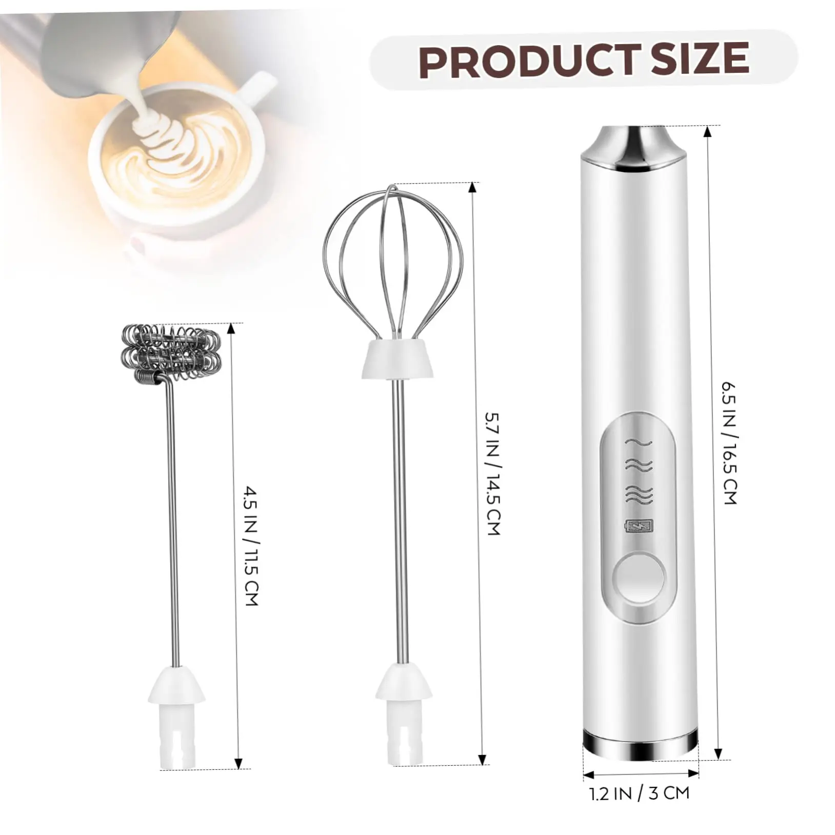 Cordless Milk Frother Wand - Rechargeable Multi-Head Electric Coffee Stirrer, 3-Speed Control, Compact Portable Fit Unisex Camp Kitchen Drink Mixer for Latte, Cappuccino, Camping & Hiking