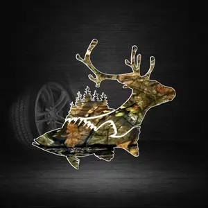 Vinyl Deer Camo Sticker, Self-Adhesive Forest Hunting Decal for Cars, Trucks, Motorcycles & Laptops, Irregular Deer Shape, Camouflage Nature Design Vehicle Exterior Decoration