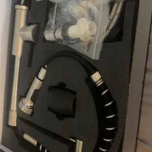 NGNP Kitchen Faucet with Pull-Down Sprayer, Stainless Steel Commercial Kitchen Faucet, 1 Handle, Pull-Out Spring Sink Faucet, 1 or 3 Hole Compatible,With soap dispenser，Suitable for Farmhouse, Camper, Laundry Room, RV, Bar Double Set Bowl cool Magnetic