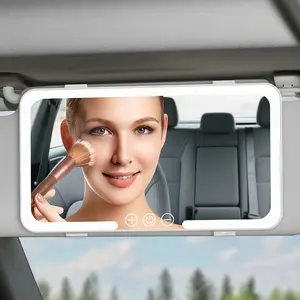Car Sun Visor Vanity Mirror USB Rechargeable with 3 LED Light Modes 60 LEDs Dimmable Clip-on Design for Makeup Application and Rear View Sun-shading Car Accessories