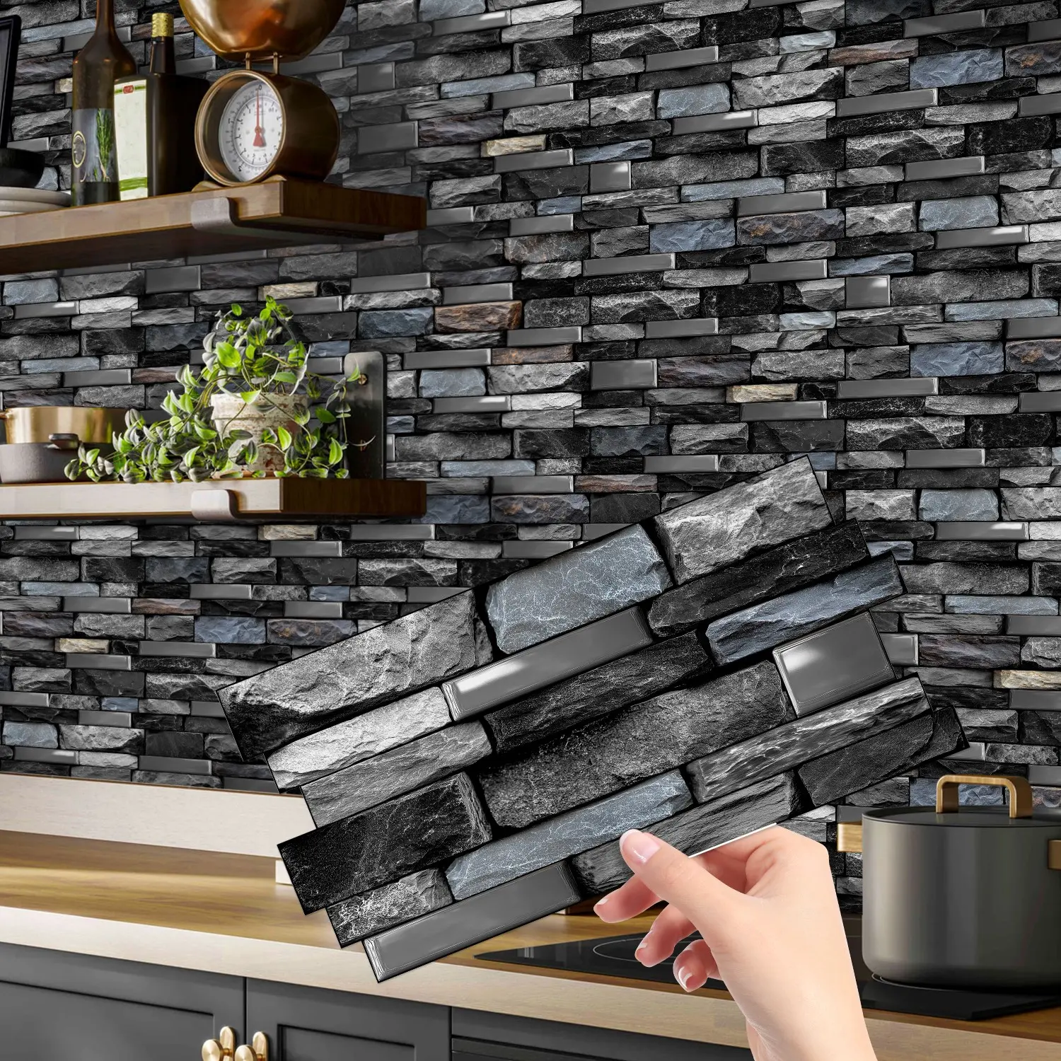 (12/24/48 pieces) Marble-like Shaped Design, Peel and Stick Waterproof Tile Decal, Wall Decals, Wall Stickers, Wall Decor for Kitchen, Bathroom, Bedroom, Living Room Renovation and Remodeling, 12 cm X 24.6 cm