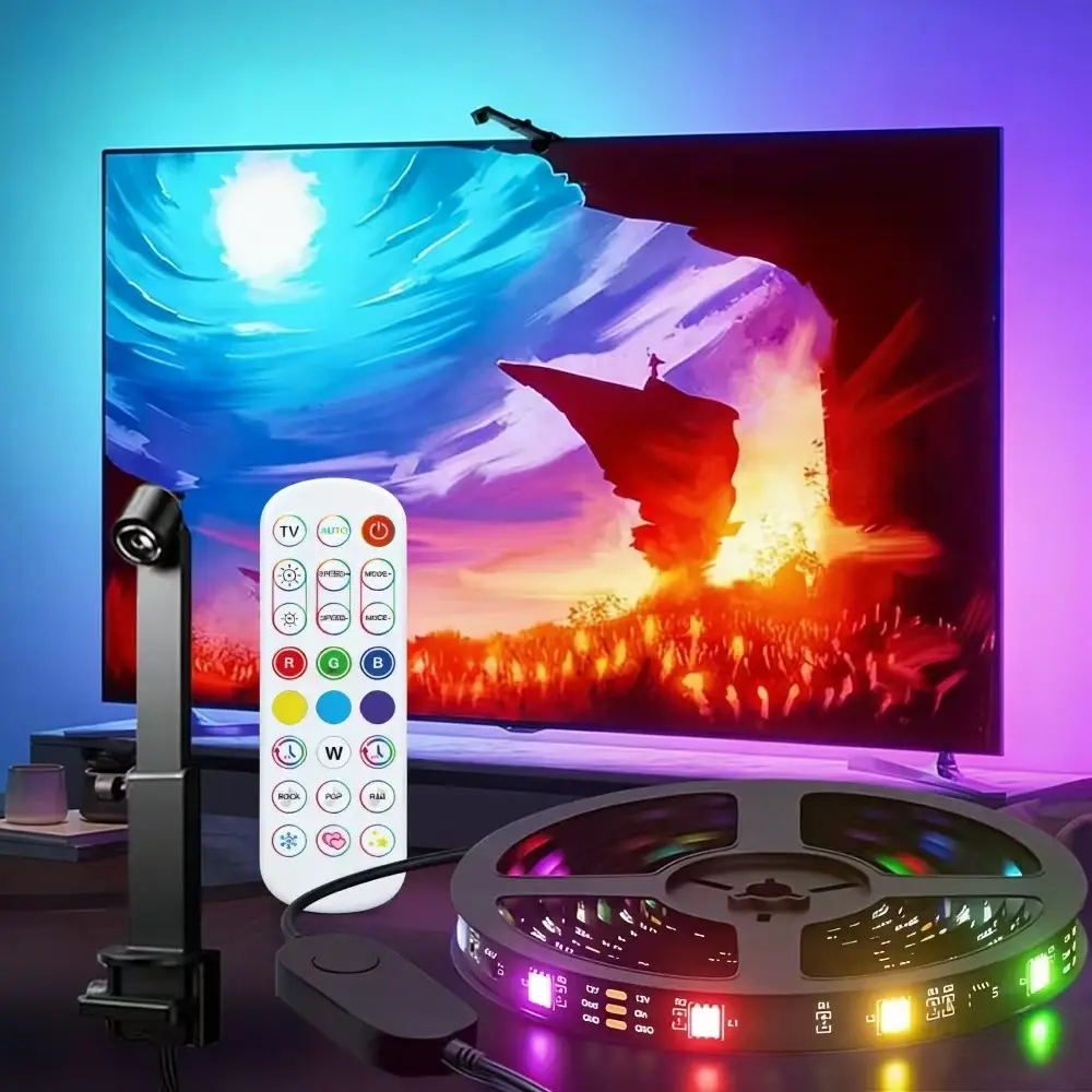 Dynamic Color Changing RGBIC LED TV Backlight Strip, Ar Color Sensor, USB Powered, Music Sync, Adjustable RGB Lighting, Dimmable Led Lighting, Dynamic Led Lights, Ideal for Gaming Room Bedroom Living Room