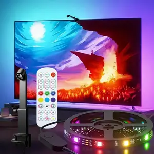 Dynamic Color Changing RGBIC LED TV Backlight Strip, Ar Color Sensor, USB Powered, Music Sync, Adjustable RGB Lighting, Ideal for Gaming Room Bedroom Living Room