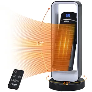 【fathersdaygift】VEVOR Electric Space Heater with Thermostat Remote Control, 1000W/1500W 2-Level Adjustable Quiet Ceramic Heater Fan, 20 in Tip-Over Shutdown Overheat Protection Small Heaters for Office Room Desk Indo