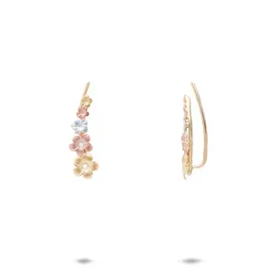 Plumeria Climber Earrings in Tri Color Gold with Diamonds - 19mm