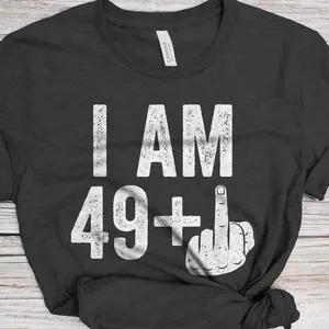 I Am 49 Plus 1 Middle Finger T-Shirt Funny Mens Womens 50th Birthday Gift Idea Im 49 Plus Middle Finger Shirt 50AF Adult Humor Present Joke Vintage 1975 TShirt 50 Years Old Fun BDay Party Graphic Tee