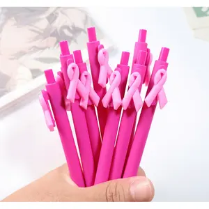 10pcs Breast Cancer Awareness Ribbon Retractable Ballpoint Pens, Lightweight Plastic, Medium Point, Black Ink, mooth Writing, cost-effective.