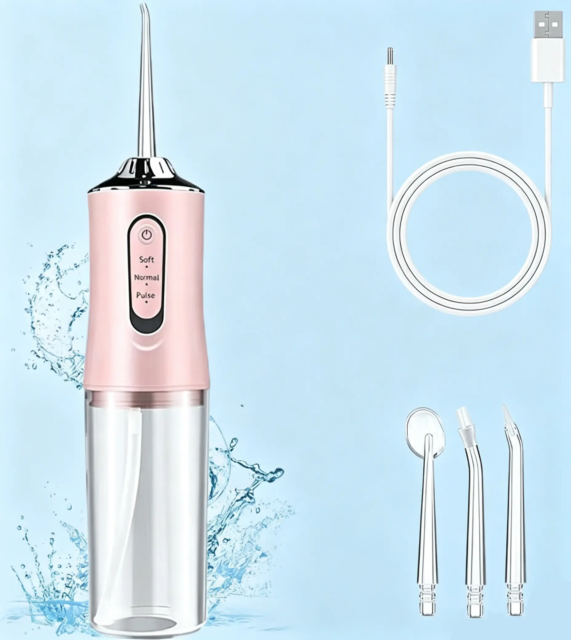 Electric Water Flosser, Portable Rechargeable Oral Irrigator, Dental Water Flosser, Comes with 4 Multifunctional Nozzles, Suitable for Home and Travel, Personal Oral Care Appliance, Oral Hygiene Kit