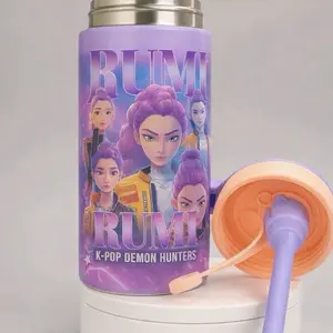 Rumi K-Pop Demon Hunters Bottle - Purple Drinkware with Unique Design and Secure Lid KPop