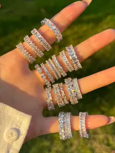 A Collection of Multi-Style Luxury Super Shiny Zircon Geometric Cut Rings - Exclusive for Women in Daily Stacking, Party Highlight & Exquisite Gifting, A Fashion Focus Accessory for Brilliant Personality Stackable Rings