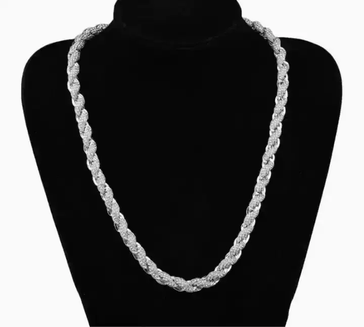 Men's S925 Silver-Plated Classic Design Twisted Rope-Figaro Link Necklace, Diamond-Cut Polished, Hypoallergenic Men's Jewelry Gift for Dad, Daily Wear Accessory