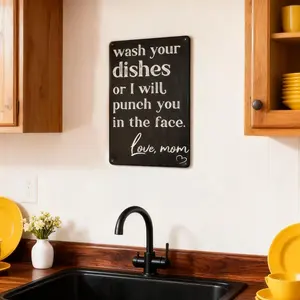 Funny 'Wash Your Dishes or I'll Punch You in the Face' Metal Tin Sign 8"x12" - Waterproof, Weather-Resistant, Matte Finish, Perfect for Kitchen & Home Decoration, Housewarming Gift