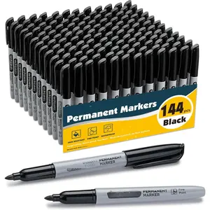 Permanent Markers Bulk, 144 Pack Fine Point Tip Black Permanent Marker Set,  Markers,  Smear Proof Pens, Quick Drying, Office Supplies for School, Office,