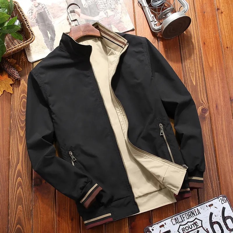 Manfinity Homme Men's Solid Color Zippered Stand Collar Casual Outdoor Windbreaker Jacket, Autumn casual stand collar zipper jacket