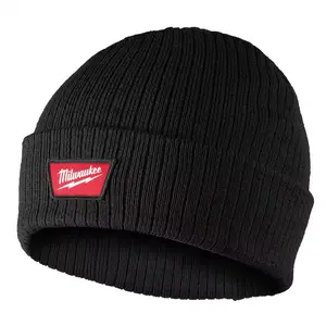 Black Rib-Knit Cuffed Beanie Cap