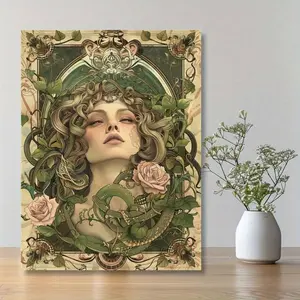 Art Deco Medusa Canvas Wall Art, Snake And Rose Design, Vintage Style Optional(Framed Frameless Poster Optional) Light Luxury Artwork For Living Room Decor, Hallway Decor, Studio - Craft Supplies