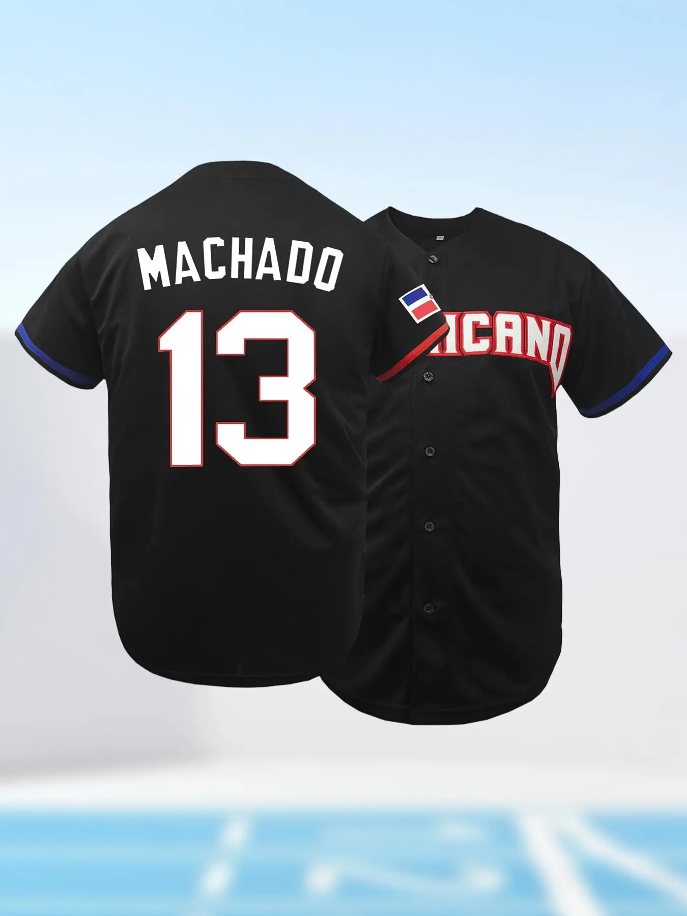Dominican Republic #13 Baseball Jersey | Unisex Button Down Jersey Shirts with Flag Sleeves | Classic Dominican Baseball Tee for Men & Women Game Day & Casual Wear Sport Top Sports Top Streetwear Sport Top