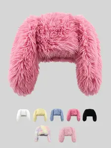 Funny Cute Long Bunny Ears Plush Hat, Warm Ear Protection Fisherman Cap, Halloween Party Costume Accessory, All Seasons Fashion