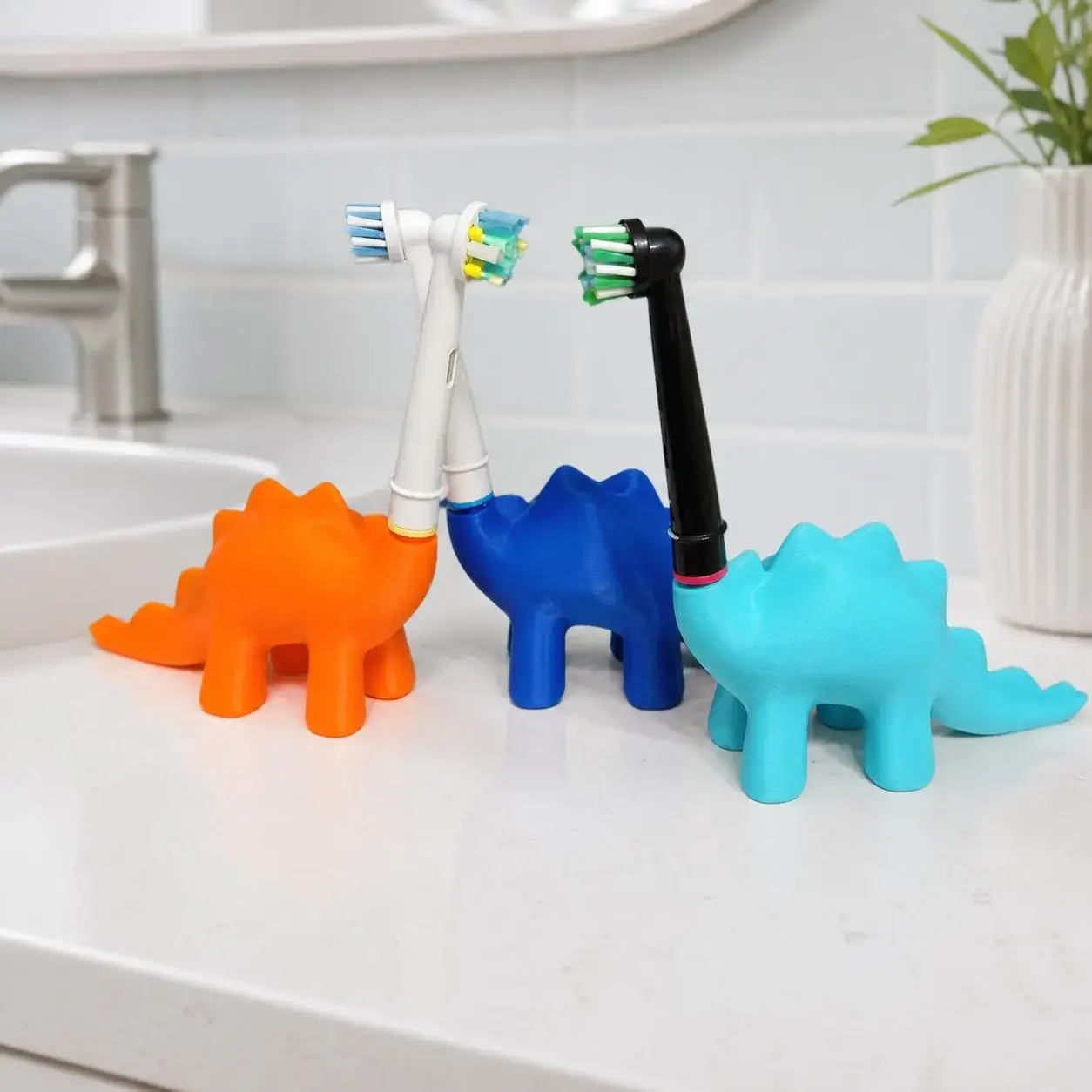 Dinosaur Toothbrush Head Holder Compatible with Oral-B Heads, Dino Bathroom Organizer, Kids Bathroom Decor
