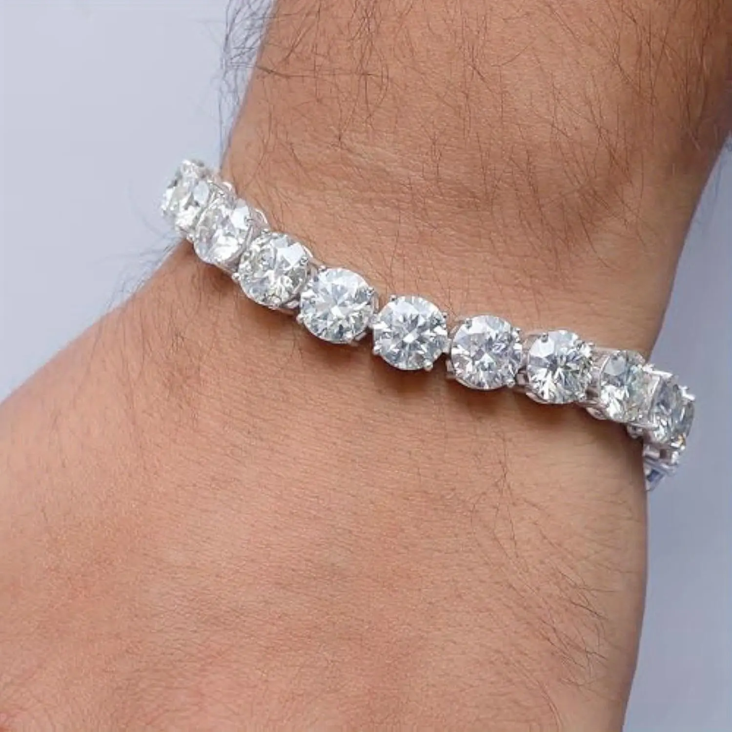 carat Moissanite tennis bracelet, 10mm round laboratory synthetic Moissanite, 925 sterling silver bracelet for men and women alike 7 to 8.5 inches