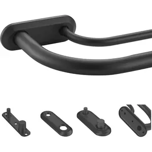 Double Curtain Rod for Windows 48 to 84 Inch,Adjustable Black Wrap Around Curtain Rod with Aluminum Double-deck Finials and Brackets,1"Front and 5/8" Back Blackout Curtain Rod