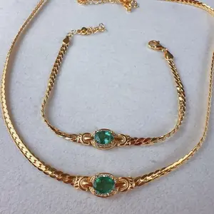 <PingEast jewelry > Emerald snake bone chain with 1.5ct emerald jewelry set