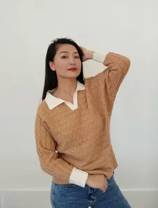 100% Wool Carmel and Cream Collar Sweater