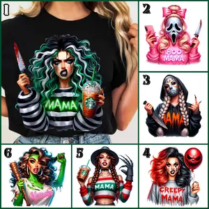 Spooky Mama Horror Halloween T-shirt, Sassy Girl Halloween Graphic Tee, Funny Horror Movie Shirt, Trendy Mama Drinking Streetwear Top, Gift for Halloween