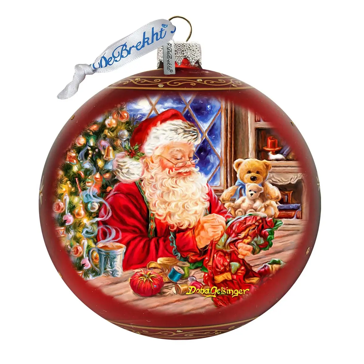 G.DeBrekht 73922R-DG Limited-Edition Handmade Iridescent Painted Glass Santa Ornament - 5x5.5 in. Red Large, Ribbon-Included, Luxury Christmas Decor with Satin Box, Ideal for Collectors, Gifty Ideas