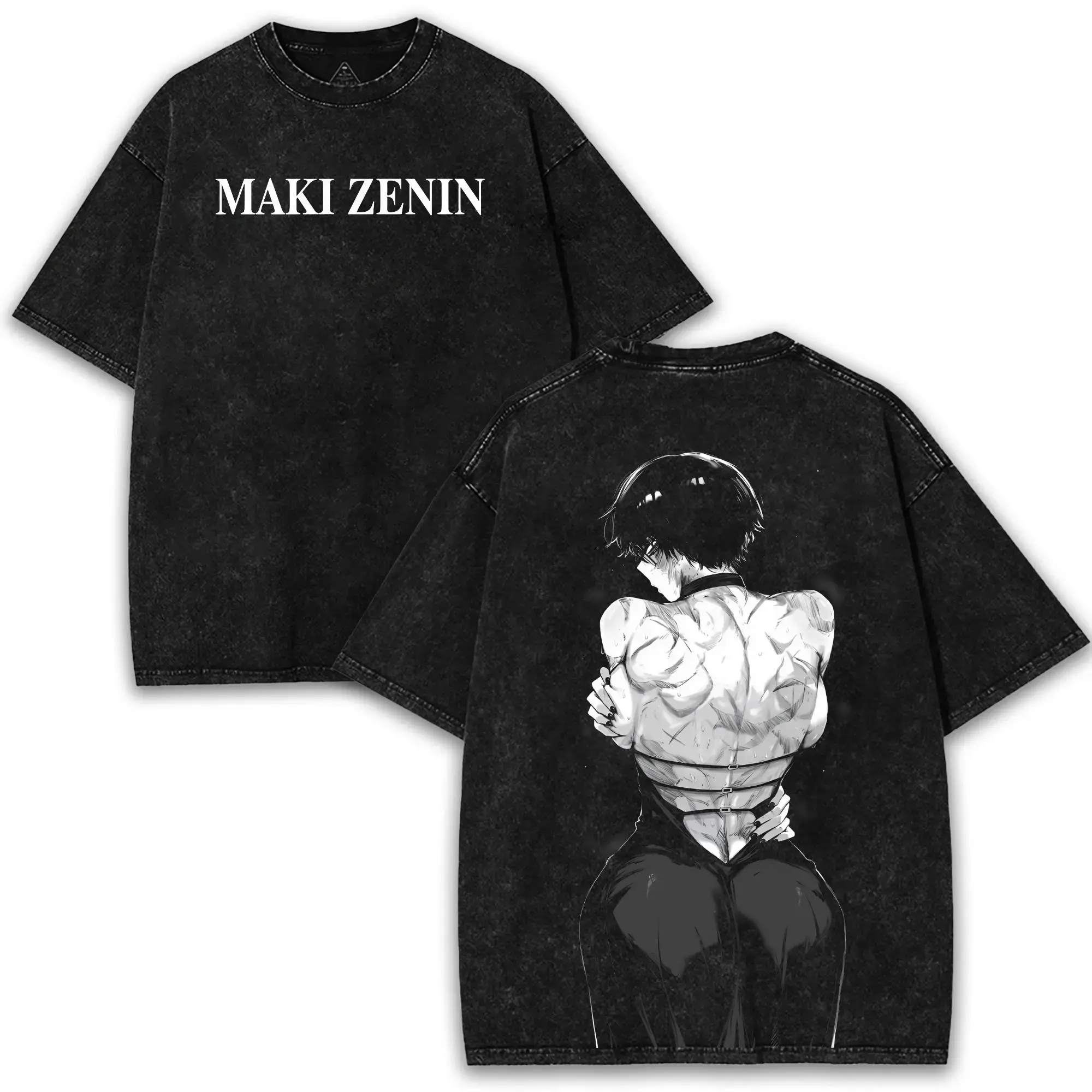 Retro Limited Vintage Maki Zenin Jujutsu Kaisen Anime Oversized Washed Graphic T Shirt Bold Front And Back Graphics 260GSM Heavyweight Cotton Casual Streetwear Top For Anime Fans Daily Lifestyle Wear