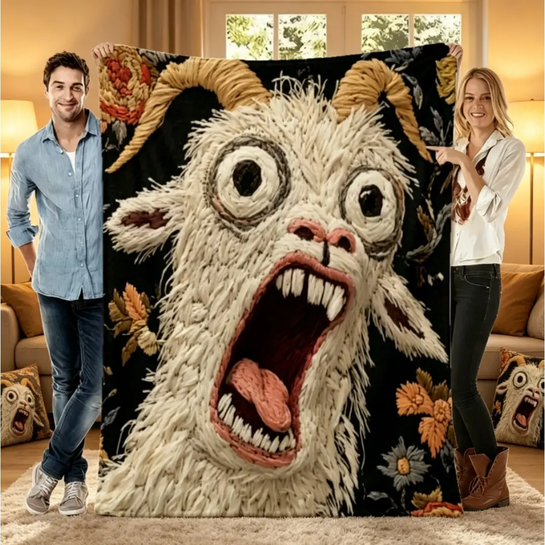 Funny Screaming Goat Flannel Blanket Soft Cozy Throw Blanket, Plush Fleece All-Season Sofa Couch Bed Decor, Warm Lightweight Gift for Christmas Halloween Home Decor adult children's blankets