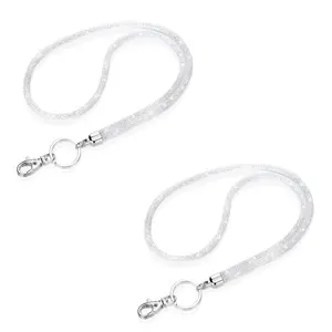 Rhinestone Decorated ID Badge Holder, 2 Counts Shiny Glitter ID Card Holder Lanyard, Identification Badges & Supplies for Office School