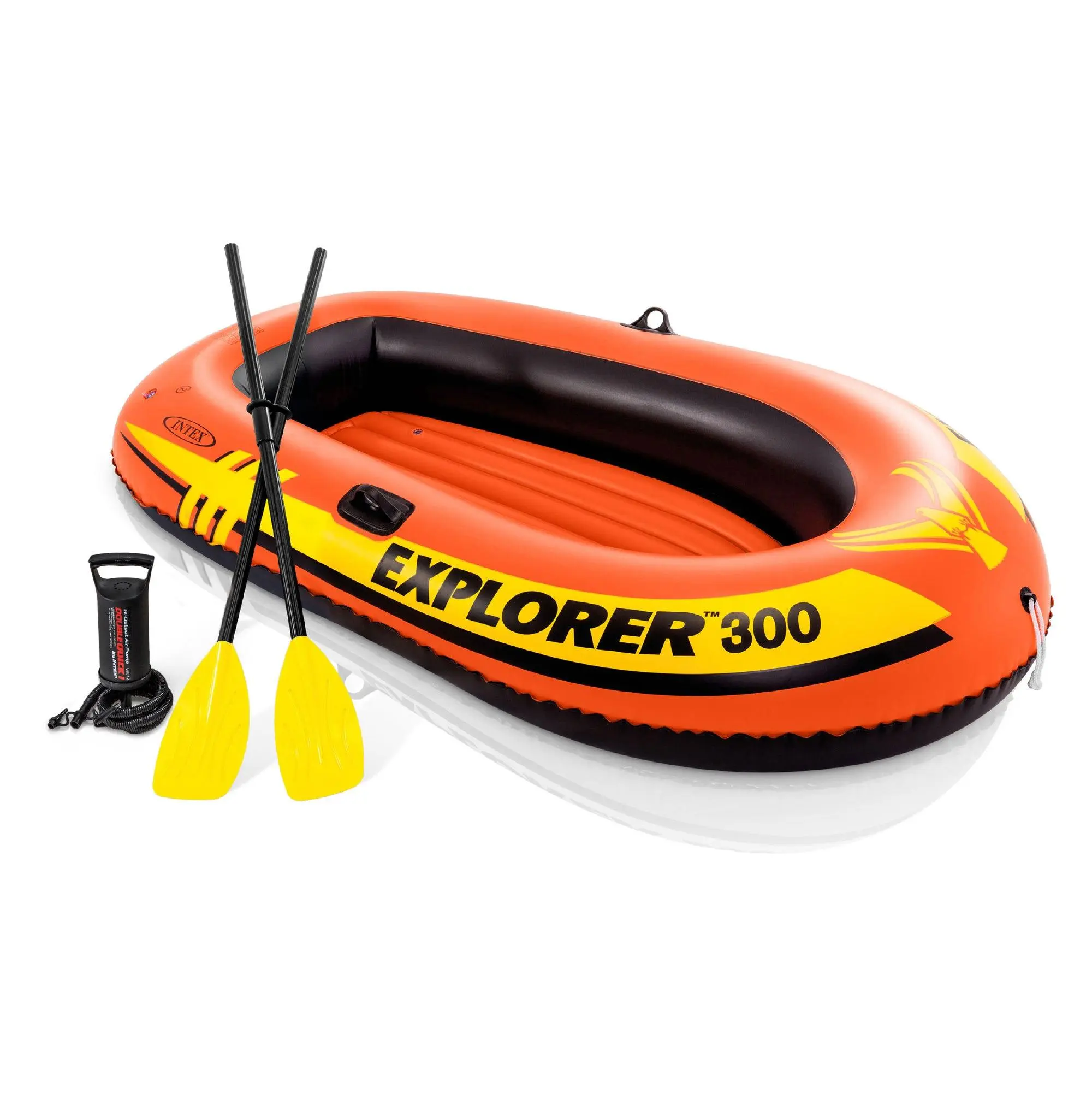 INTEX Explorer 300 Compact Inflatable Fishing 3 Person Raft Boat w/ Pump & Oars INTEX Explorer 300 Compact Inflatable Fishing 3 Person Raft Boat w/ Pump & Oars