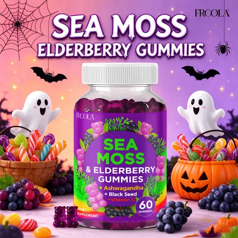 Sea Moss & Elderberry Gummies- Multi-Vitamins with Black Seed, Vitamin C, Zinc- Grape Flavor- Fitness Healthcare Natural Dietary Supplement Edible Nutrition
