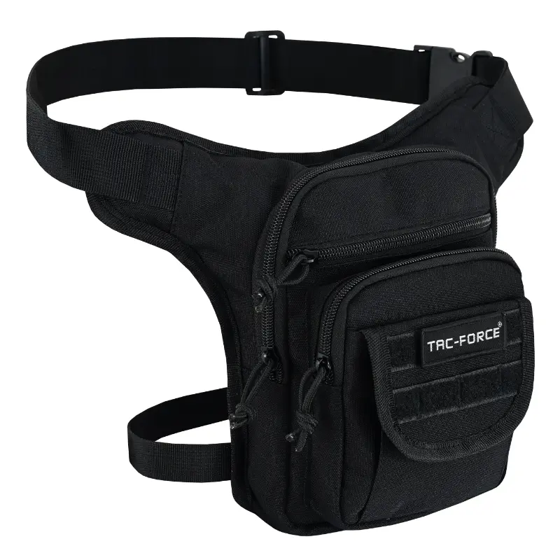 Tac-Force Waterproof Waist Leg Bag - Adjustable Waistband, Removable Leg Strap, Adjustable Harness, 3 Small Pockets for Tidy Gear, Military Hiking Waist Packs (Motorcycle Use, Hiking), Waterproof Belt Bag, Adjustable Waistband Bag