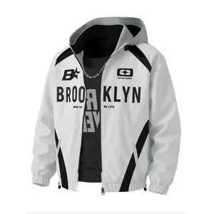 Men's Casual Vintage Street Wear Colorblock Bomber Jacket with Detachable Hood, Vintage Style Woven Fabric, Fitted Design for All Seasons