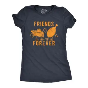 Womens Friends Forever T Shirt Funny Thanksgiving Dinner Turkey Pumpkin Pie Graphic Tee for Ladies Funny Womens T Shirts Cute Vintage Fashion Casual Ladies T-Shirt Gift Thanksgiving Tops for Women Funny Food Navy -