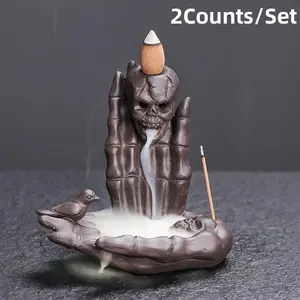 Skull Design Incense Burner without Incense, 2 Counts/set Backflow Incense Burner, Home Decor Supplies for Living Room Bedroom Office