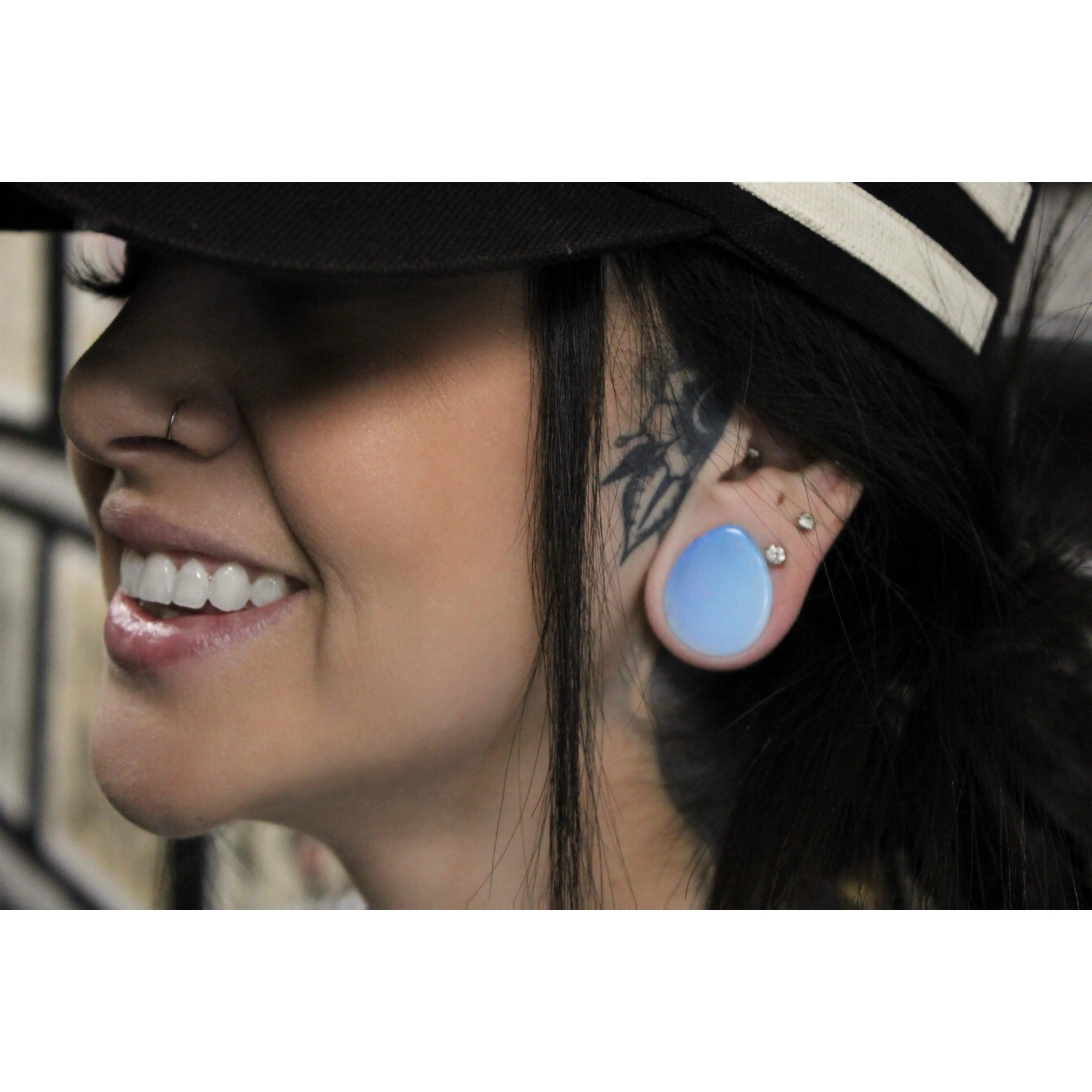 Opalite Tear Drop Double Flare Plugs Pair Glass Iridescent Gauges