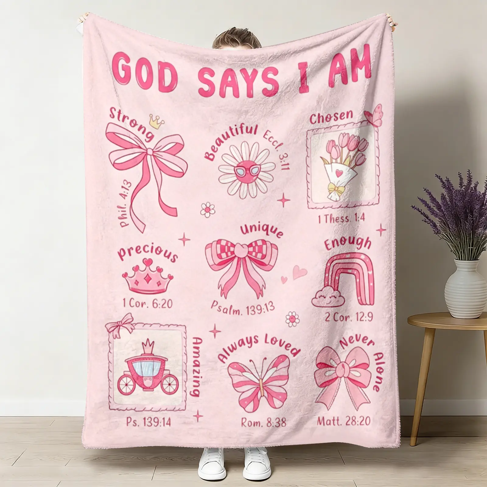 Baptism Gifts for Girl Christening, Christian Gifts for Girls, Flannel Soft Girl Blanket Decor, Christian Gift for Women on Birthday Christmas, Bible Verse Scripture Prayer Blanket