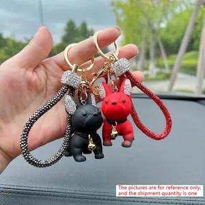 Cute Cartoon French Bulldog, Creative 3D Car Key Ring, Trendy Cute Keychain, Dog Bag Charm, Vehicle Gift Accessory, Cute Pet Key Holder