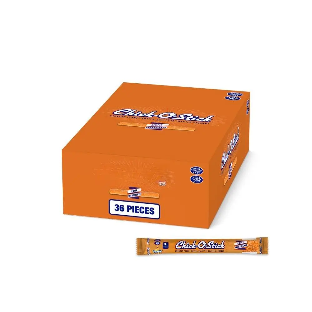 Chick o Stick Snack with Peanut Butter Roasted Peanuts and Coconut 0.7 oz 36 Count Display Box Protein Healthy On-the-Go Snack