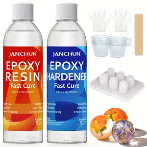 JANCHUN 11.8 oz crystal clear epoxy resin, low odour - no bubbles-no yellowing resin epoxy, easy to mix resin and Hardener in 1:1 ratio, suitable for casting and coating, table top, DIY jewellery crafts, art painting, resin moulds
