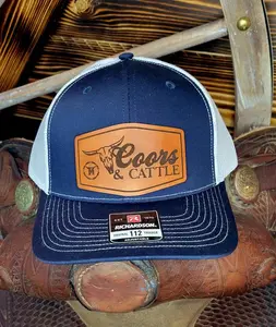 Coors And Cattle Leather Patch Trucker Hat, Funny Beer Lover Cap, Special Gifts For Men, Sarcastic Hat, Unisex Casual Cap