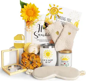 Sunshine in a Box - Birthday Gifts for Women, Sending Sunshine Christmas Gifts, Get Well Soon Gifts Basket Care Package Unique Spa Gifts Box with Wine Glasses for Thinking of You Her Sister Best Friend (Bright Yellow) Bracelet Cup