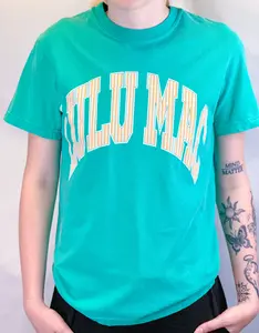 Lulu Mac Bright Turquoise with Orange Stripes Logo Tee